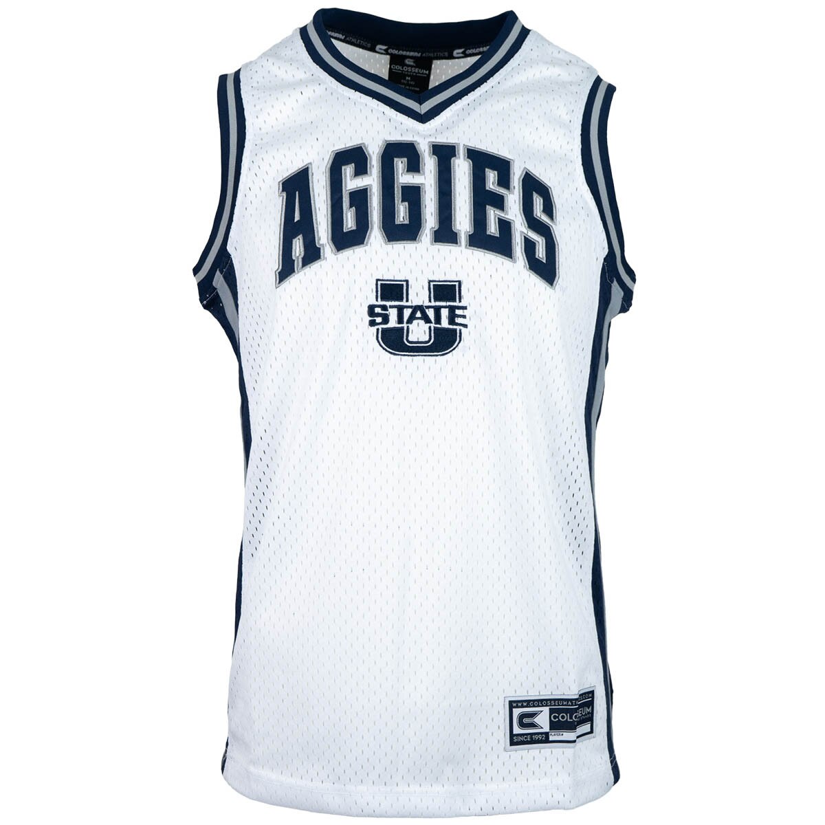 u-state aggies youth white basketball mesh jersey